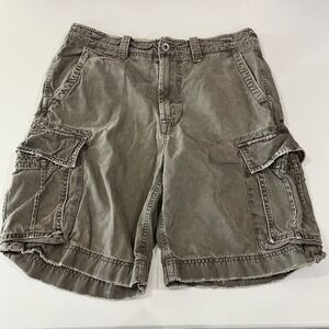 American Eagle Cargo Shorts Mens 33 Military Green Fray Heavy Utility Grunge Y2K